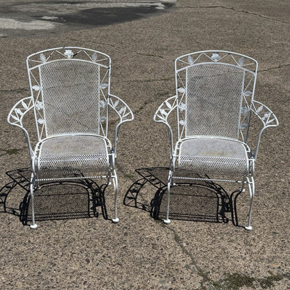 Vintage Woodard Era Floral Wrought Iron Springer Garden Patio Arm Chair - a Pair