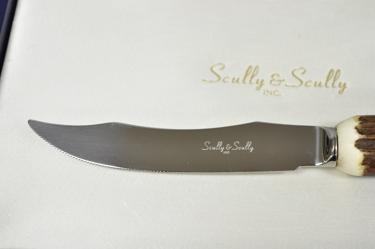 Scully & Scully Arts & Crafts Natural Staghorn Handle Steak Knives - Set of 6