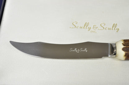 Scully & Scully Arts & Crafts Natural Staghorn Handle Steak Knives - Set of 6
