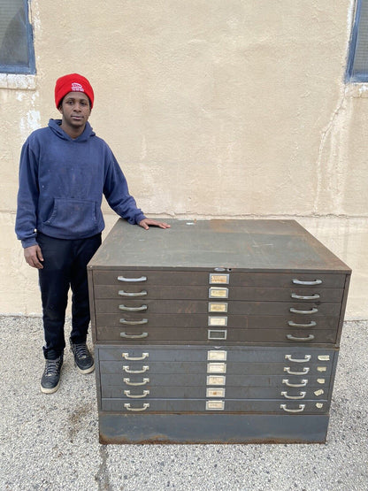 Vintage Cole Steel Metal Industrial Stacking Flat File Map Cabinet w/ 10 Drawers