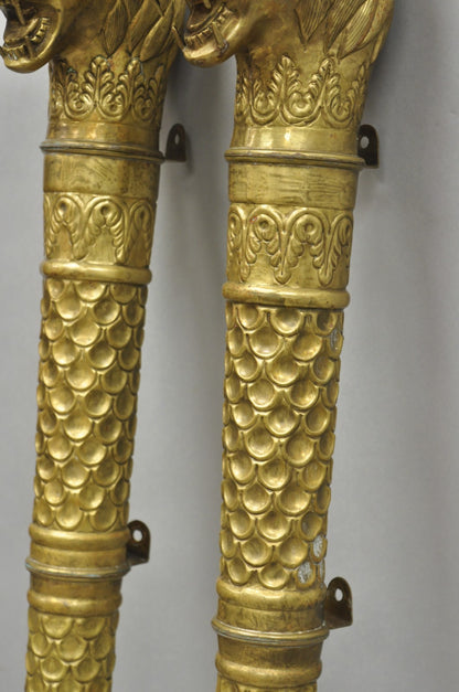 Vintage Italian Regency Neoclassical Large Brass Lion Sconce Door Handles Pair