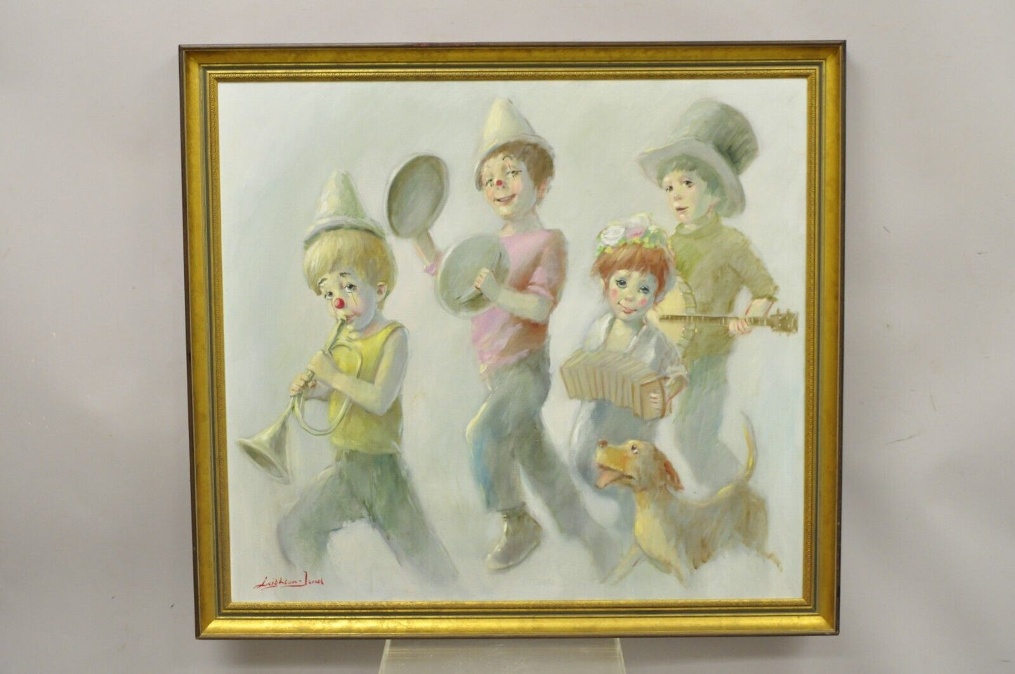 Barry Leighton Jones Large Oil on Canvas Painting Children Clown "The Minstrels"