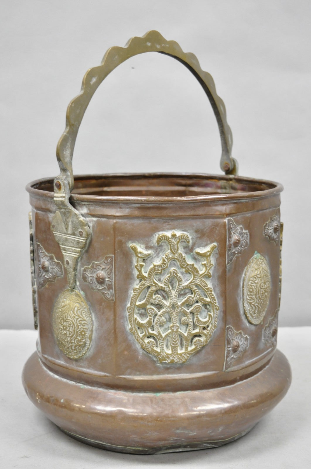 Antique Anglo Indian Middle Eastern Copper & Bronze Coal Bucket Cachepot Planter