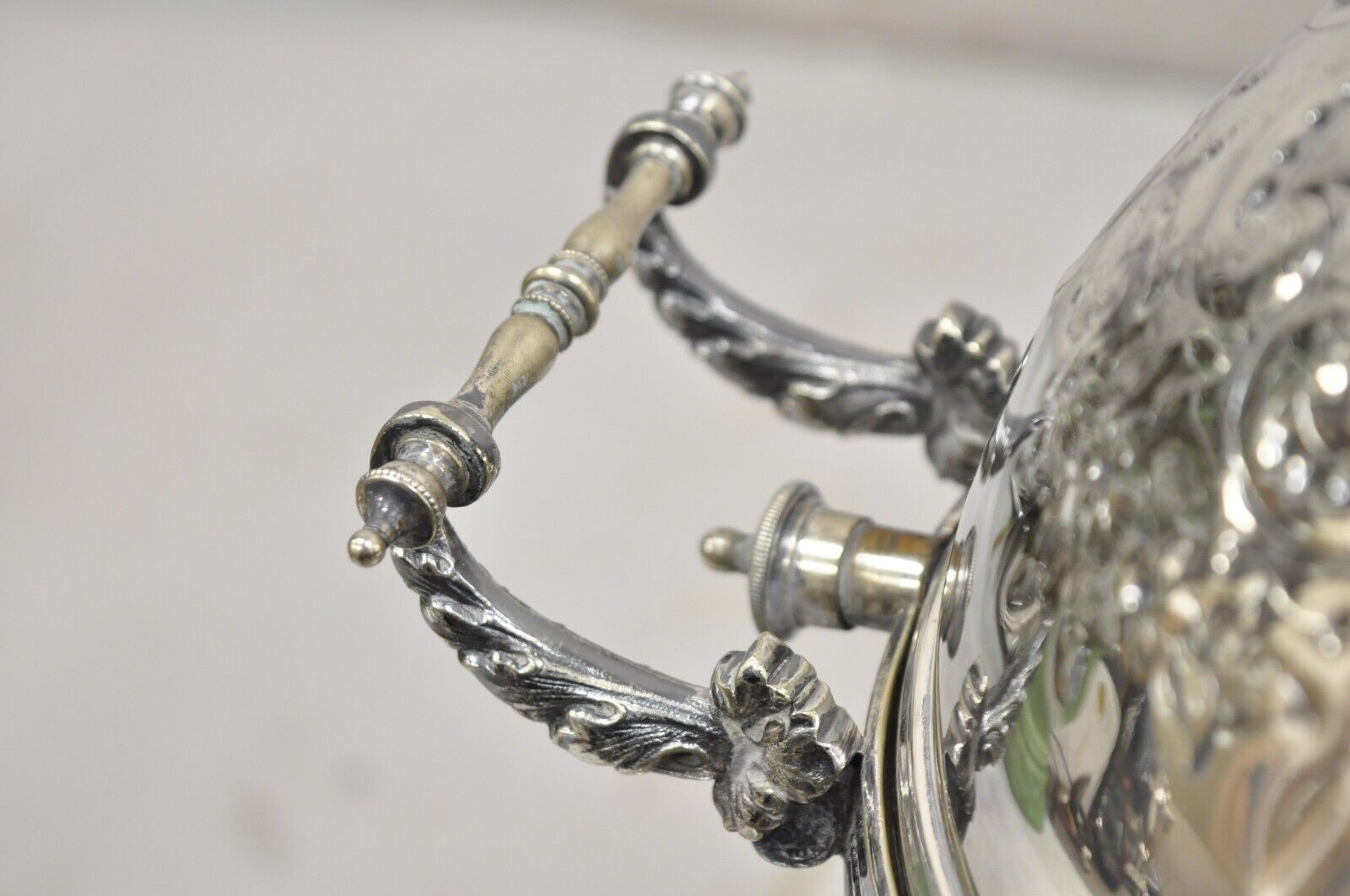 Antique Edwardian Silver Plated Revolving Dome Oval Chafing Dish Food Warmer