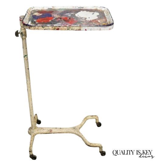 Antique Art Deco Porcelain Enamel Metal Adjustable Medical Dental Side Table