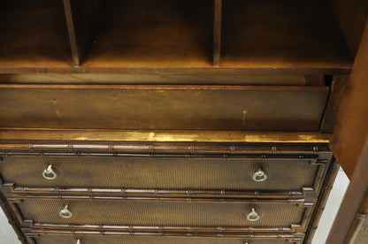 Drexel Chinese Chippendale Faux Bamboo Fretwork Rattan Tall Chest Dresser
