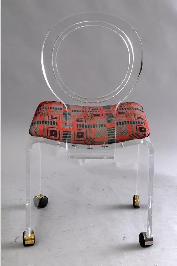 Mid Century Modern Clear Lucite Round Back Waterfall Vanity Side Chair by Hill