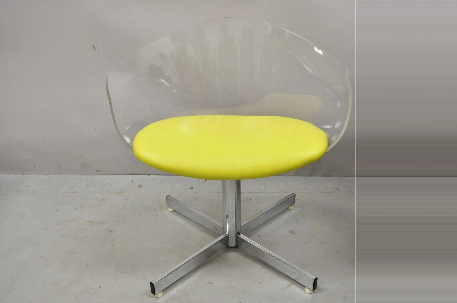 Vintage Jansko Mid Century Modern Sculpted Lucite Yellow Vinyl Swivel Chair