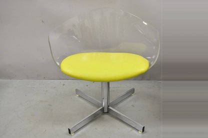 Vintage Jansko Mid Century Modern Sculpted Lucite Yellow Vinyl Swivel Chair