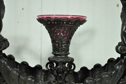 Antique Victorian Spelter & Marble Figural Mermaid Centerpiece Bowl Vase Epergne