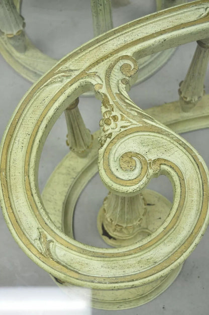 Italian Provincial Scrollwork Snail Glass Top Wooden Coffee Table Set - 3 Pc Set