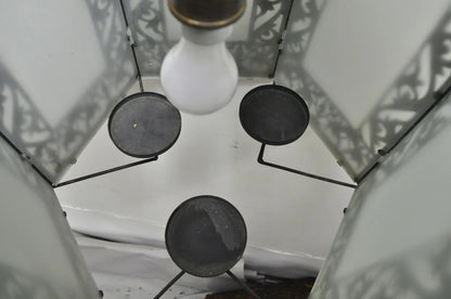 Art Nouveau Slag Glass Hexagonal Gilt Metal Pendant Light Chandelier Fixture