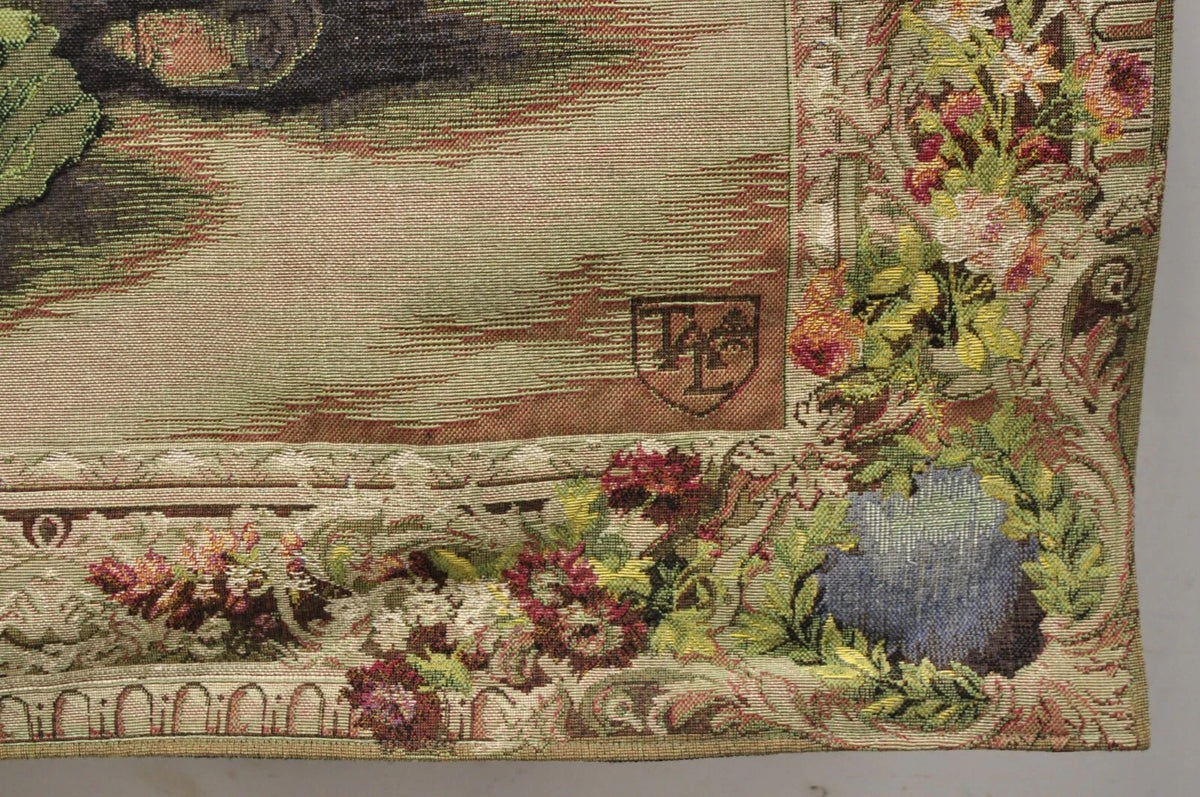 Jacquard Woven French Wall Tapestry Still Life Flowers & Mandolin by J&D