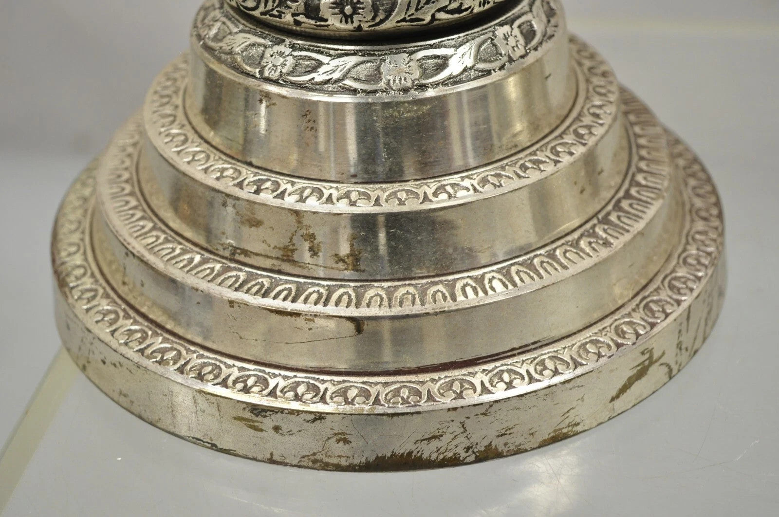 French Renaissance Silver Plated Tall Ornate Compote Centerpiece Dish Bowl Pair