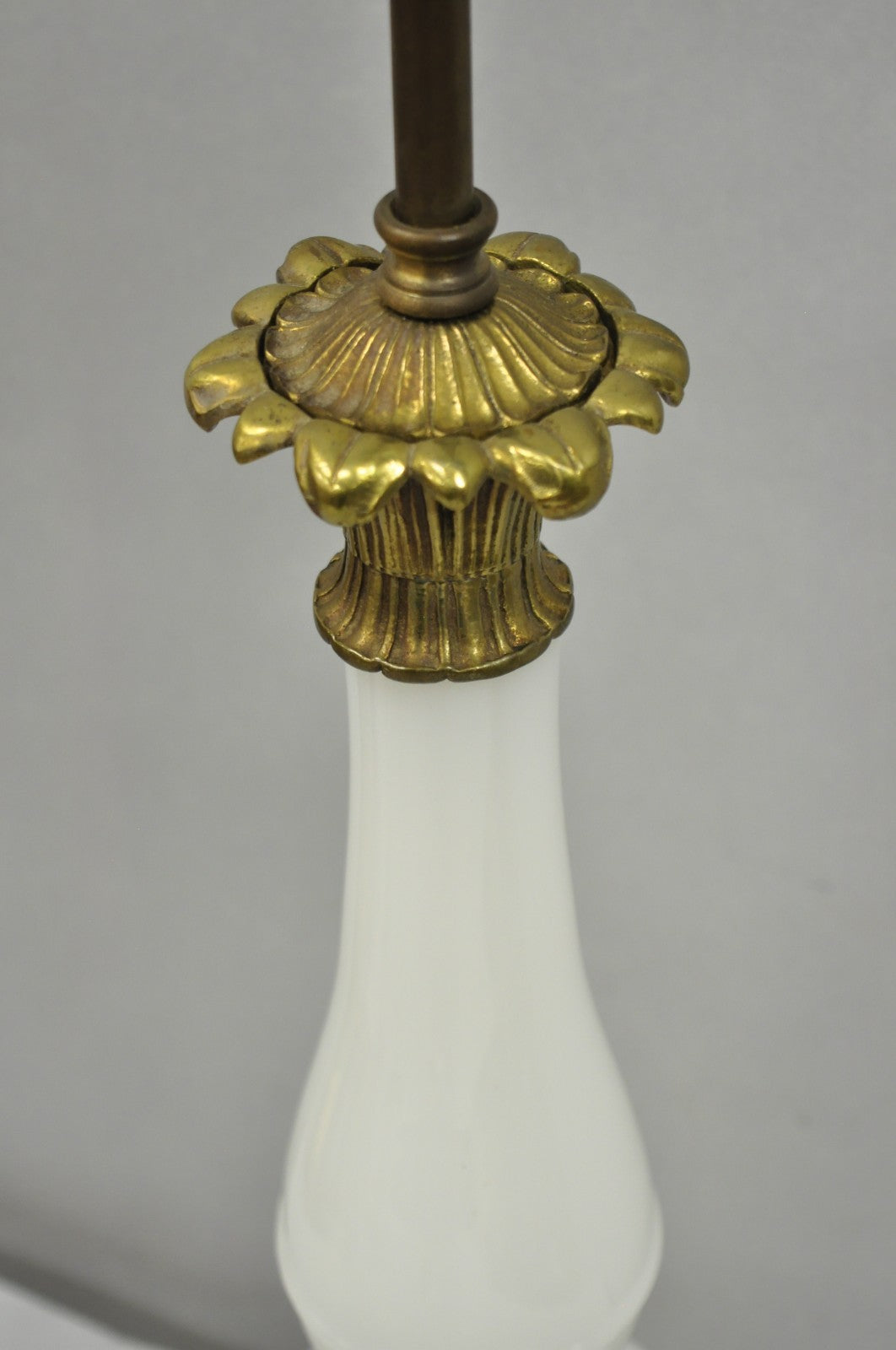 Vintage French Neoclassical Style White Opaline Glass Column Brass Table Lamp