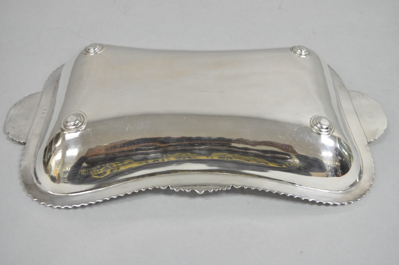 Antique English Victorian Scalloped Silver Plated Serving Dish Platter w Divider