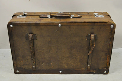 Vintage Art Deco Brown Distressed Leather 33" Luggage Suitcase by Golden Leaf