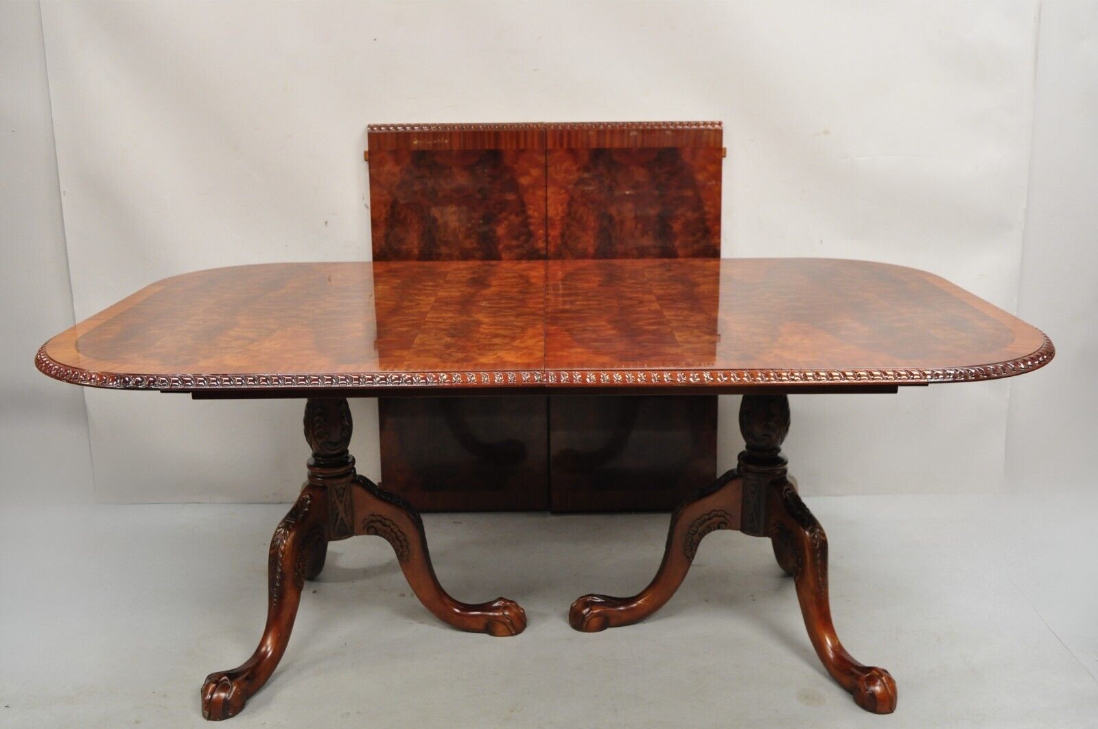 Chippendale Style Flame Mahogany Ball and Claw Dining Room Table w/ 2 Leaves