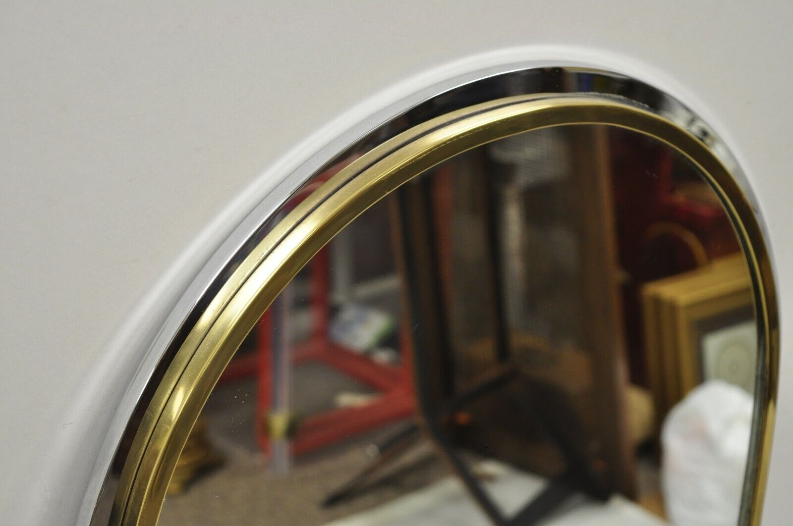 Italian Maison Jansen Steel Brass Chrome Arched 48" Console Wall Mirror 