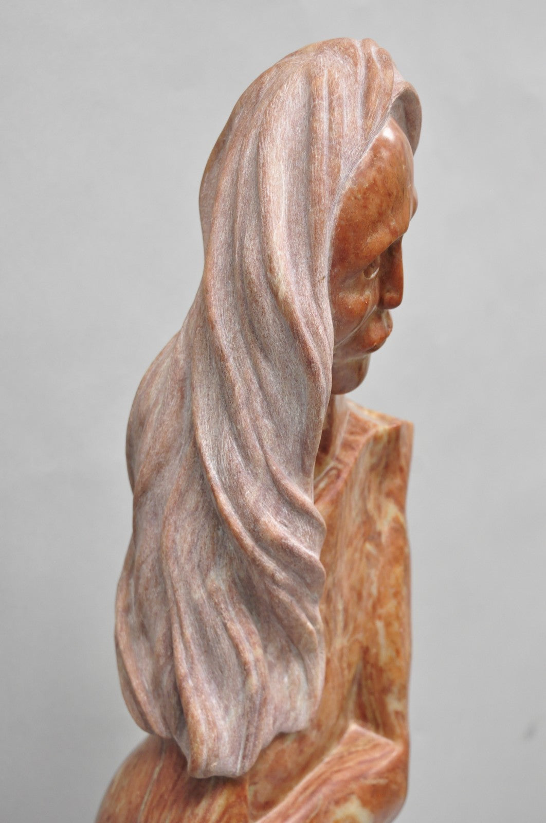 Vintage Seymour Shuren Modern Carved Pink Marble Tall Woman Figure Sculpture