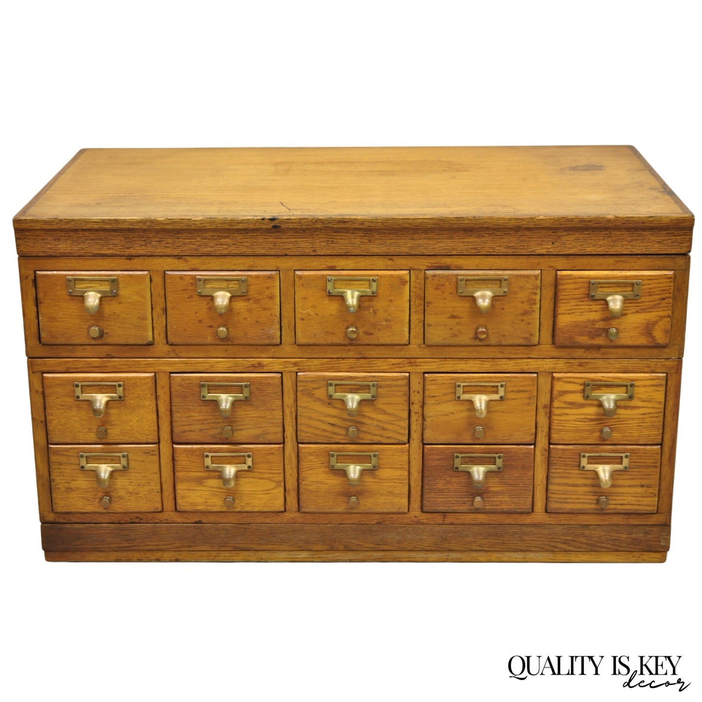 Antique Arts & Crafts Library 15 Drawer Mission Oak Stacking Card File Cabinet