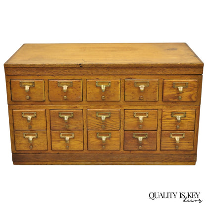 Antique Arts & Crafts Library 15 Drawer Mission Oak Stacking Card File Cabinet