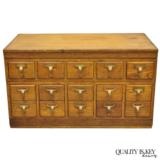 Antique Arts & Crafts Library 15 Drawer Mission Oak Stacking Card File Cabinet