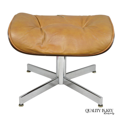 Vintage Selig Mid Century Modern Eames Style Chrome Walnut Footstool Ottoman