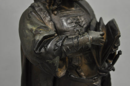 Antique French Renaissance Spelter Metal Statue of Cardinal Mazarin Table Lamp
