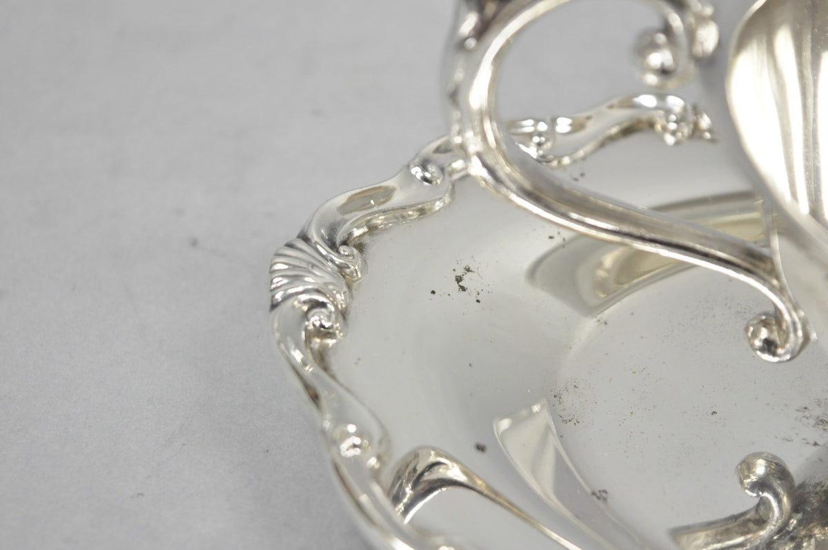 Vintage Victorian Style Silver Plated Gravy Sauce Boat w/ Attached Dish