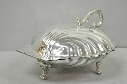 Vintage Regency Style Silver Plated Clam Shell Hinged Warmer with Floral Handle