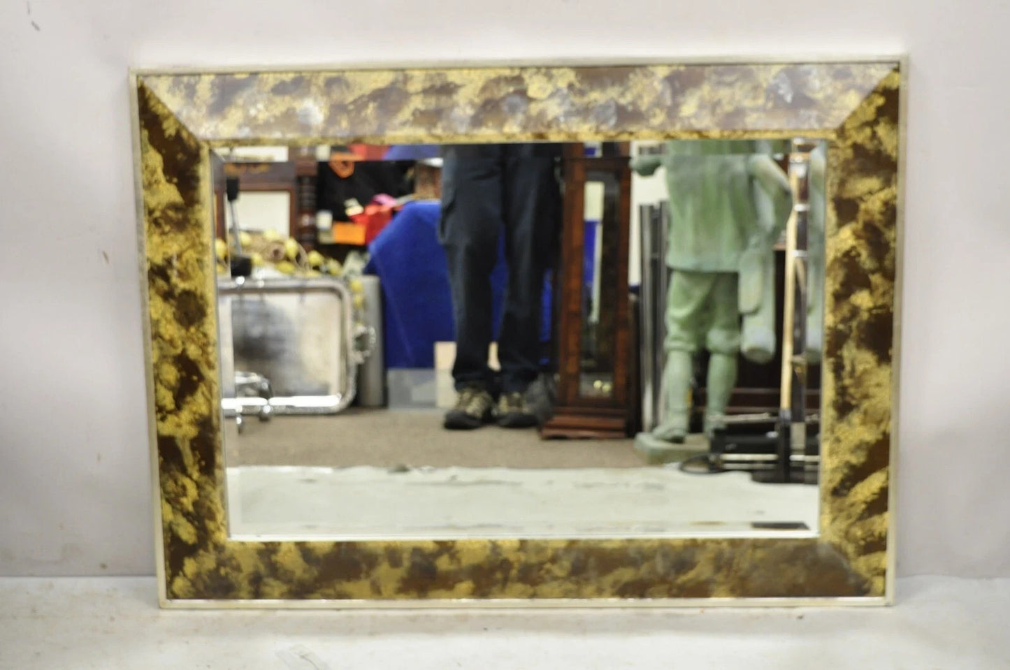 Decorative Arts Inc. Faux Tortoise Shell Painted Brown & Gold Modern Wall Mirror