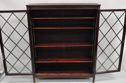 Antique Edwardian Mahogany Lattice Inlaid 2 Door 52" Closed Bookcase