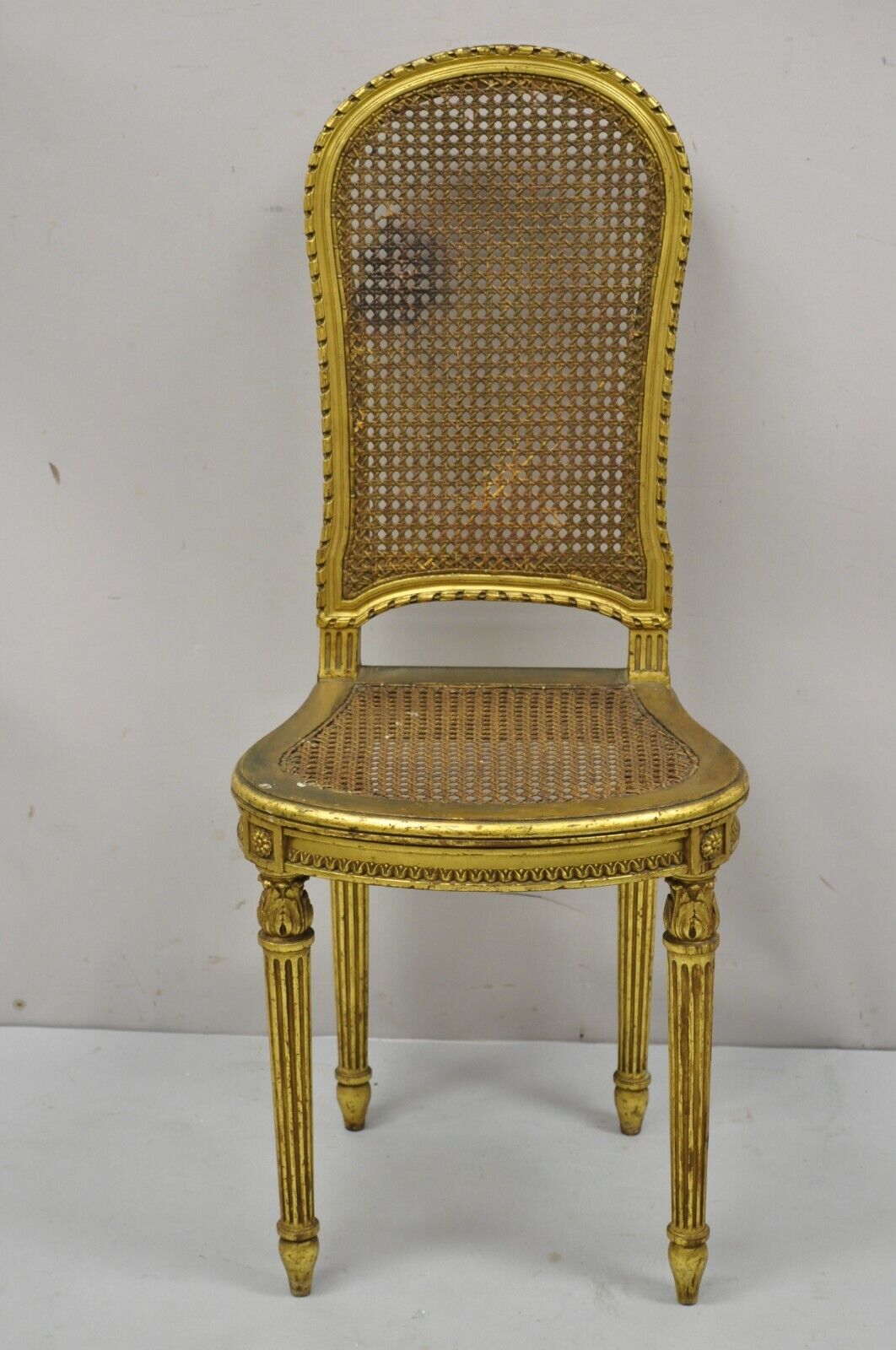 Antique Victorian French Louis XV Style Gold Giltwood Cane Boudoir Side Chair