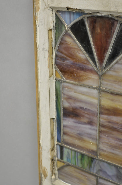 Antique Victorian Stained Leaded Glass Blue Green 24x48 "Fan" Window Transom