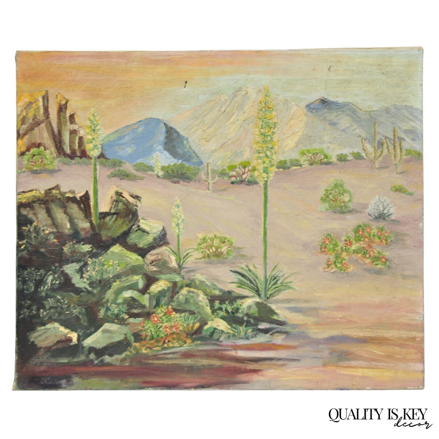 Vintage 1960's Oil on Canvas Southwestern Landscape Painting, Signed Souder