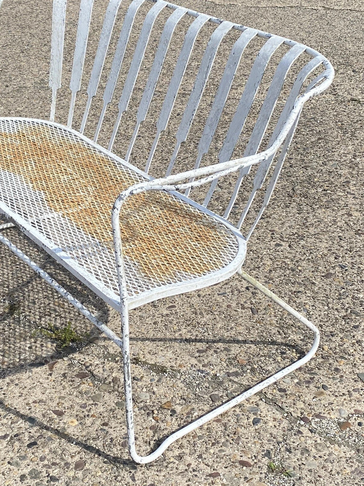 Vintage Mid Century Modern Wrought Iron Sculptural Garden Patio Loveseat Sofa