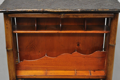 Antique English Victorian Bamboo Chinoiserie Compact Fall Front Secretary Desk