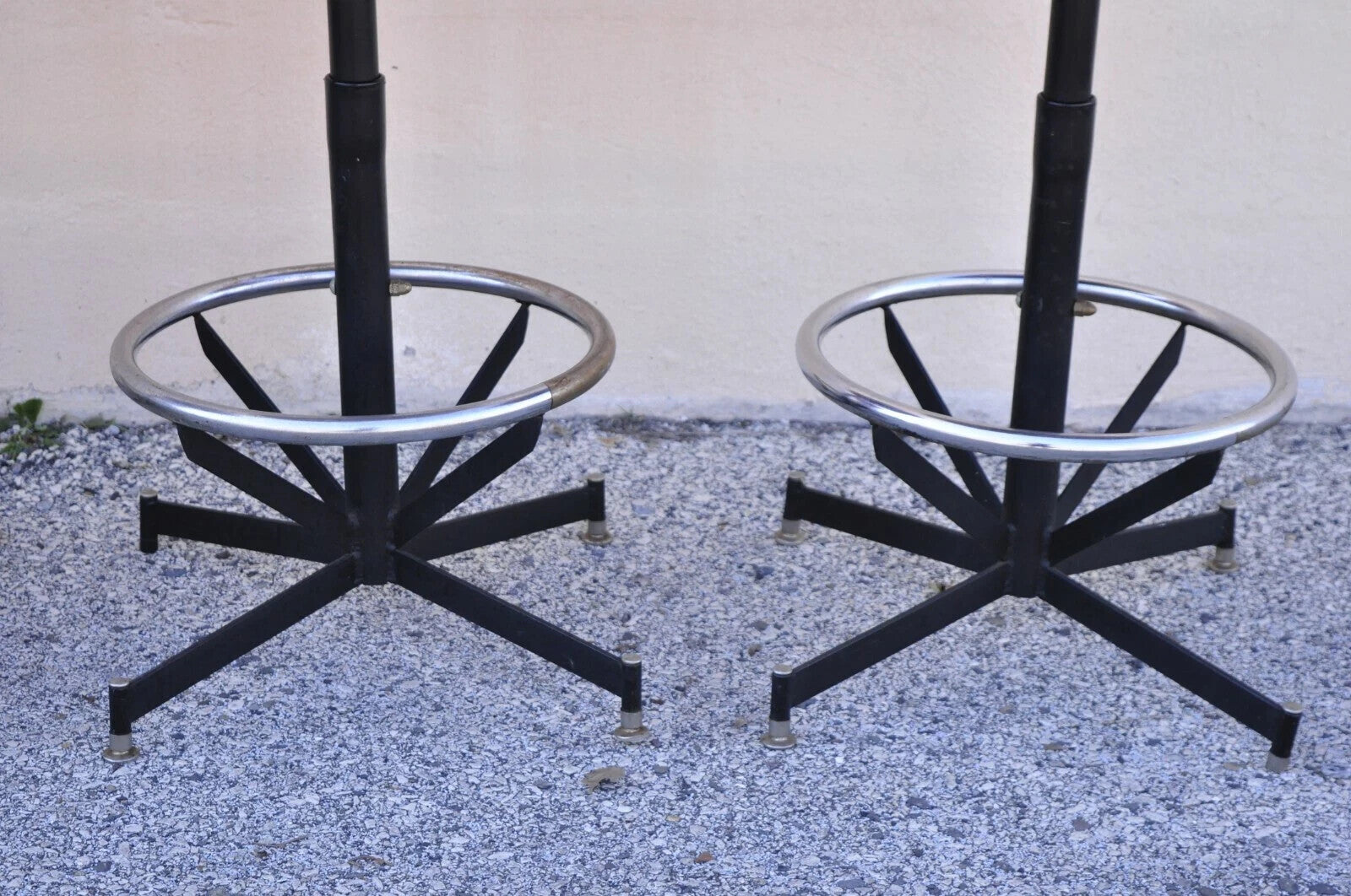 Vintage Mid Century Modern Atomic Orange Vinyl Metal Swivel Barstools - Set of 4