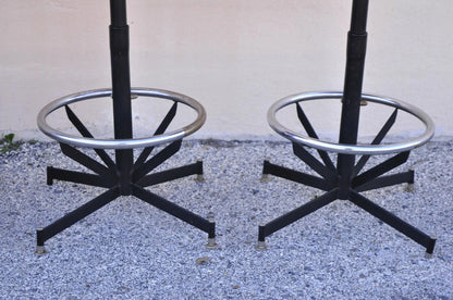 Vintage Mid Century Modern Atomic Orange Vinyl Metal Swivel Barstools - Set of 4