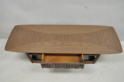 Vintage Mid Century Modern Sculpted Walnut & Laminate Coffee End Table Set 3 Pc