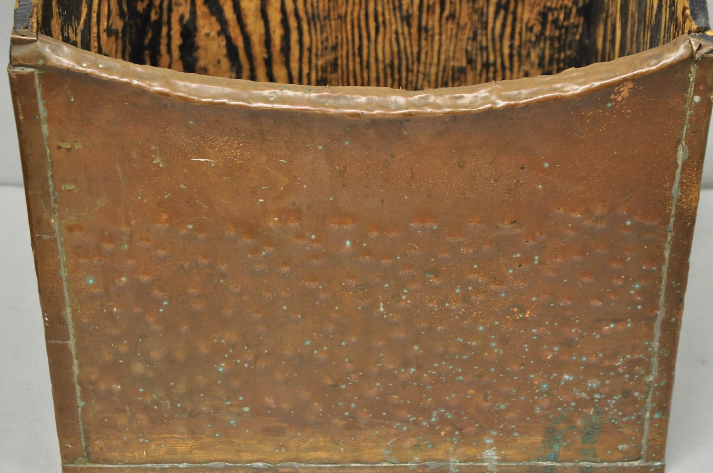 Antique French Country Primitive Copper & Wood Black Grain Painted Grain Bin