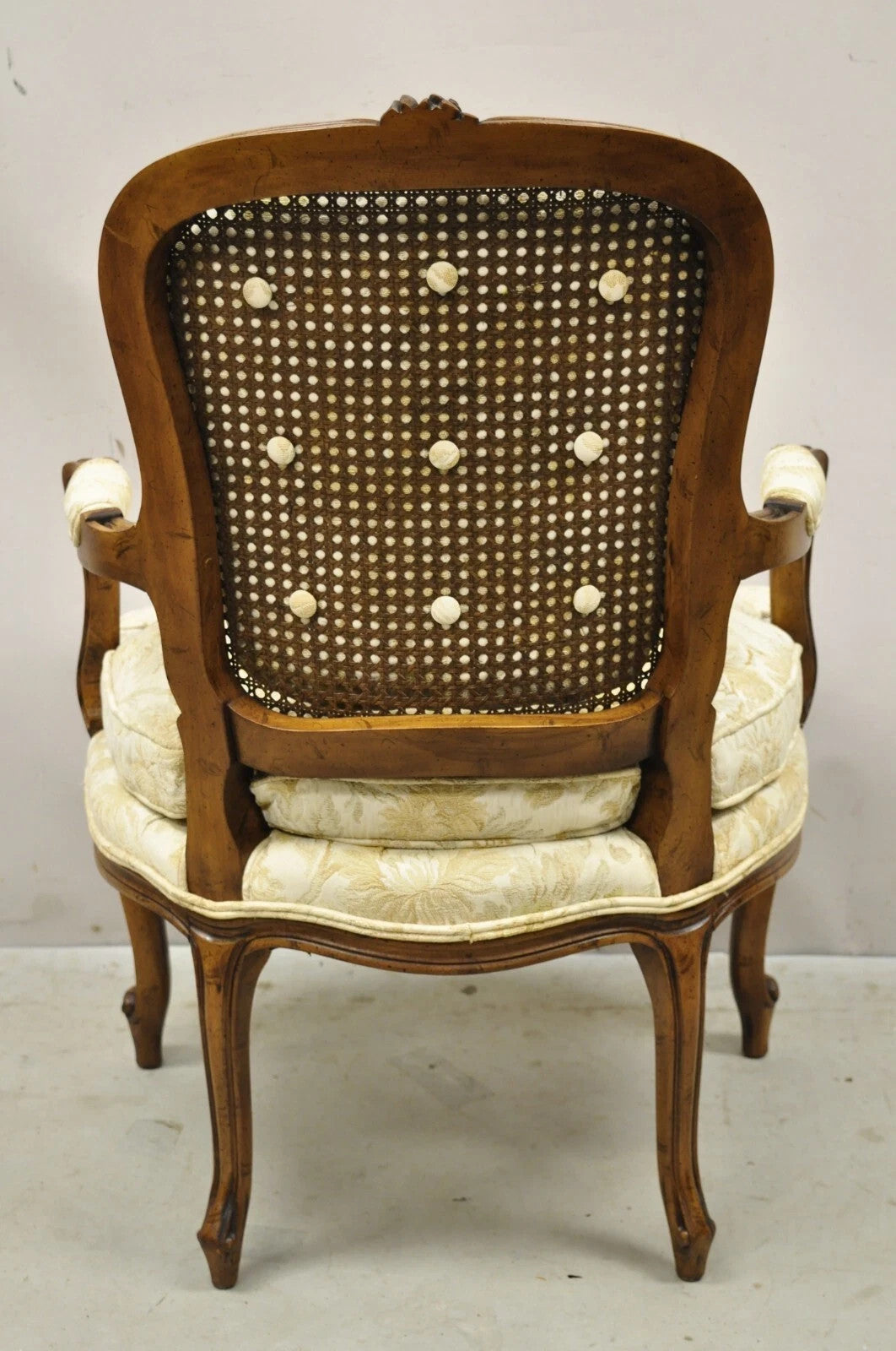 Vintage Heritage French Country Louis XV Style Cane Back Fauteuil Arm Chair