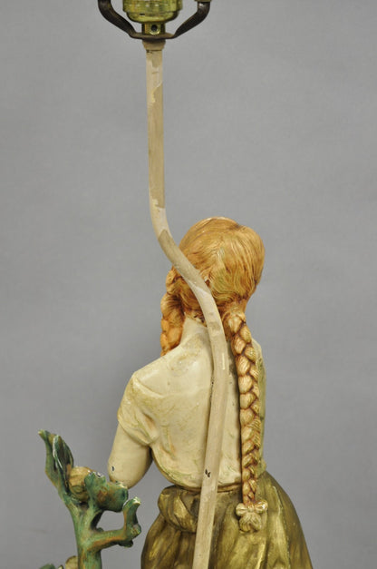 Antique L&F Moreau Spelter Metal Painted Figural "Young Girl" Table Lamp