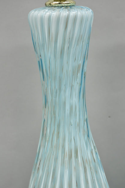 Vintage Mid Century Modern Blue Italian Murano Glass Gold Bubble Table Lamp Pair