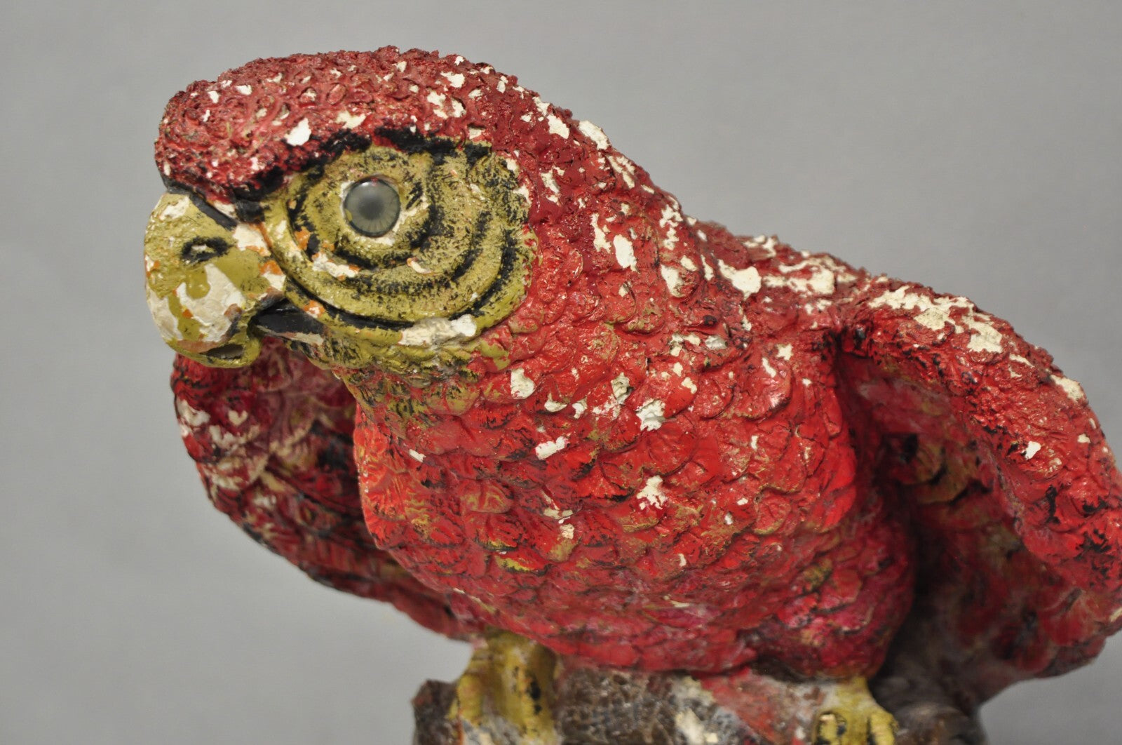 Vintage Hollywood Regency Cast Plaster Red Tropical Parrot Macaw 29" Statue