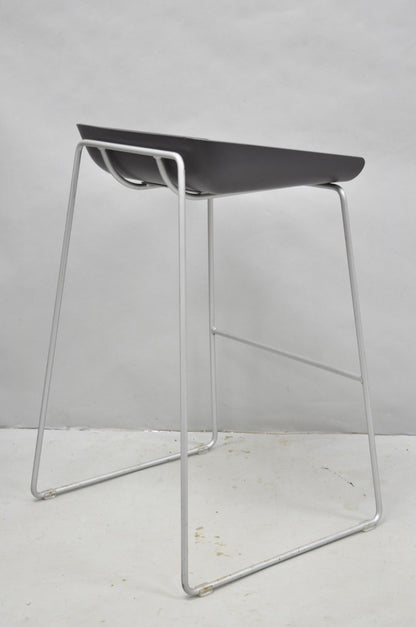 Turnstone by Steelcase Metal Scoop Barstool Stool w/ Green Cushion - Set of 3