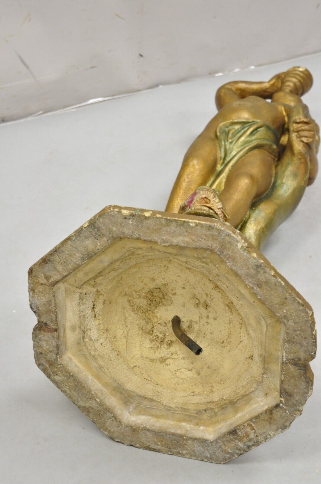 Antique Terracotta Italian Classical Boy Putti & Dolphin Statue Garden Fountain
