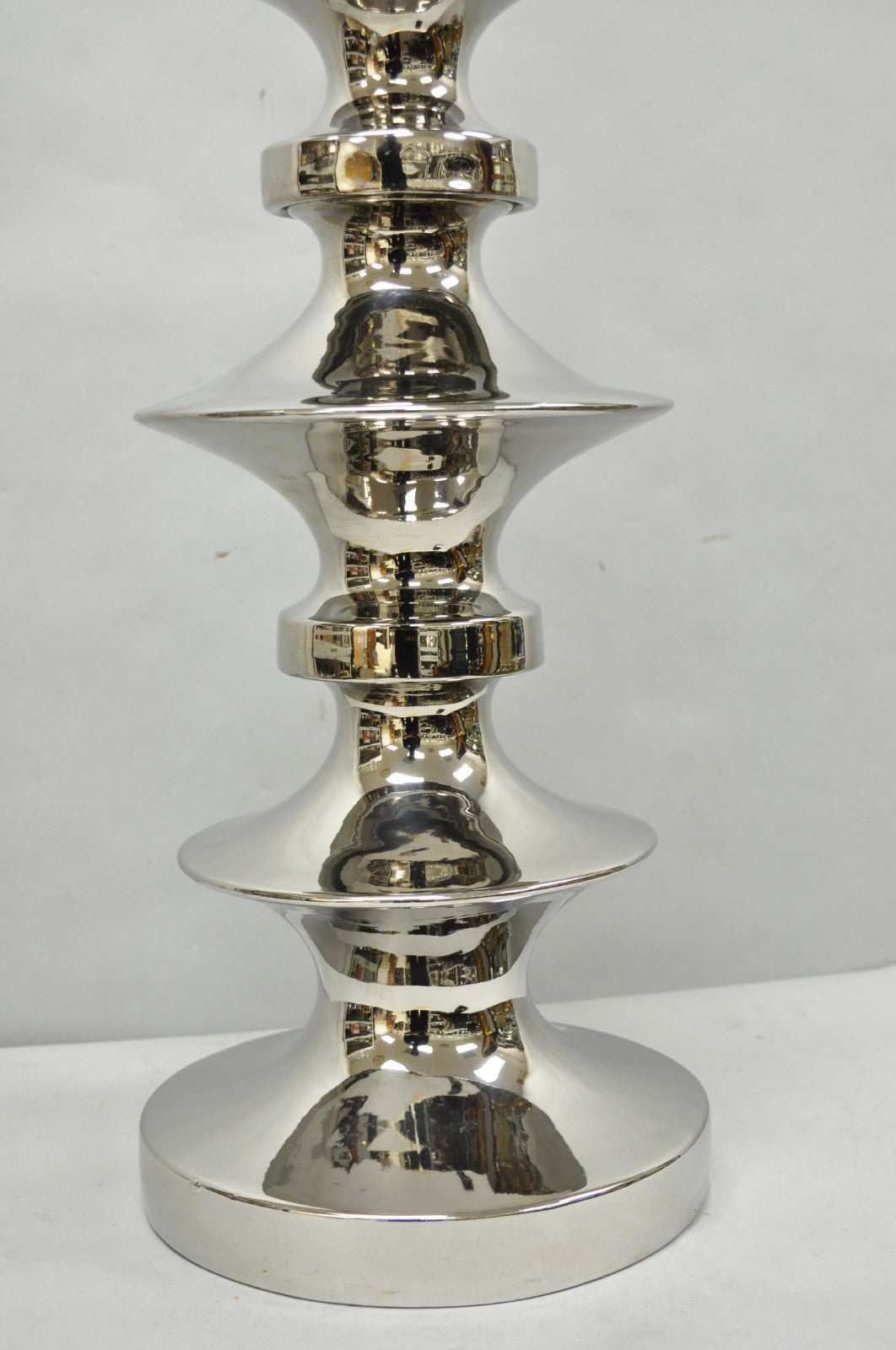Vintage Italian Mid Century Modern Tall Sculptural Silver Ceramic Table Lamp