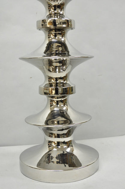 Vintage Italian Mid Century Modern Tall Sculptural Silver Ceramic Table Lamp
